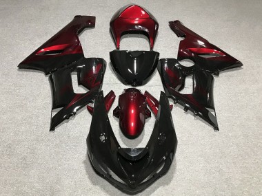 2005-2006 Red Glossy Black Kawasaki ZX6R Motorcycle Fairings