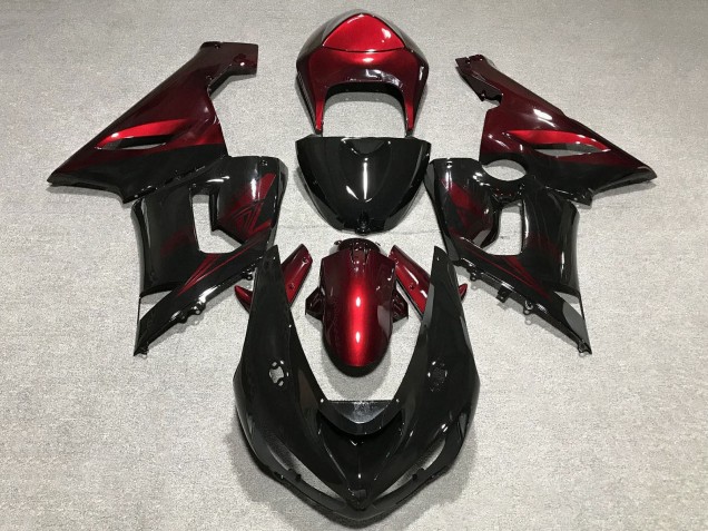2005-2006 Red Glossy Black Kawasaki ZX6R Motorcycle Fairings
