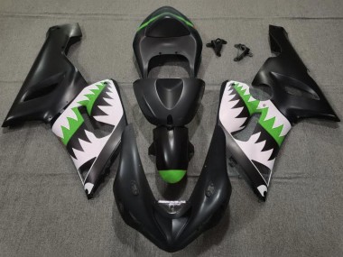 2005-2006 Matte Black White Green Shark Kawasaki ZX6R Motorcycle Fairings