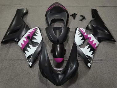 2005-2006 Matte Black White Pink Shark Kawasaki ZX6R Motorcycle Fairings