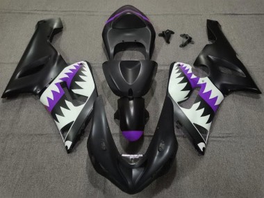2005-2006 Matte Black White Purple Shark Kawasaki ZX6R Motorcycle Fairings