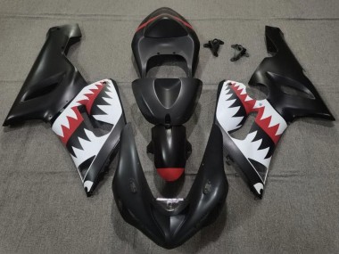 2005-2006 Matte Black White Red Shark Kawasaki ZX6R Motorcycle Fairings