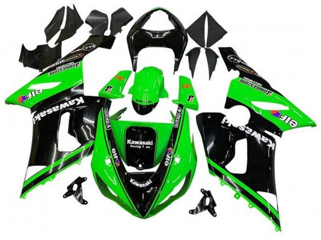 2005-2006 Glossy Black Green White Elf Touch4 Bridgestone Kawasaki ZX6R Motorcycle Fairings