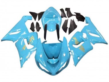 2005-2006 Light Blue Gold Kawasaki ZX6R Motorcycle Fairings