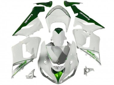 2005-2006 White Green Kawasaki ZX6R Motorcycle Fairings