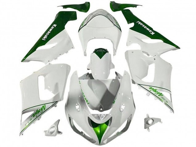 2005-2006 White Green Kawasaki ZX6R Motorcycle Fairings