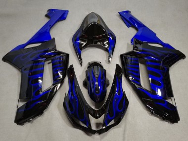 2007-2008 Black Blue Flame Kawasaki ZX6R Motorcycle Fairings