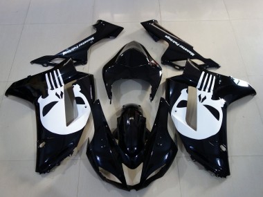 2007-2008 Black White Skull Kawasaki ZX6R Motorcycle Fairings