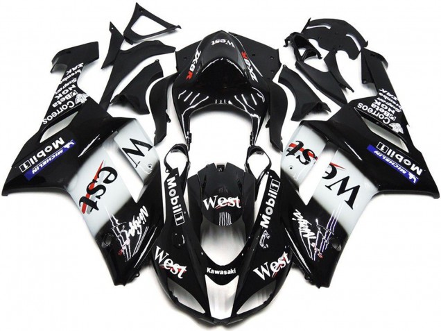 2007-2008 Black White West Mobil Kawasaki ZX6R Motorcycle Fairings