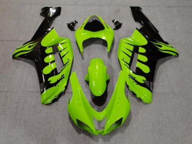 2007-2008 Green Black Flame Kawasaki ZX6R Motorcycle Fairings