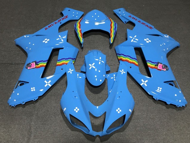 2007-2008 Light Blue Rainbow Kawasaki ZX6R Motorcycle Fairings