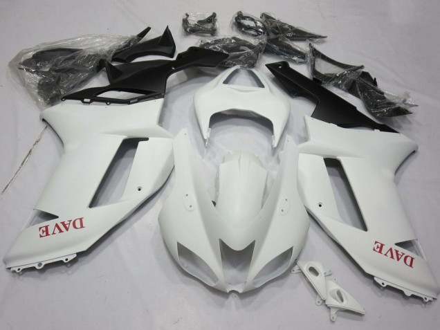 2007-2008 Matte White Red Kawasaki ZX6R Motorcycle Fairings