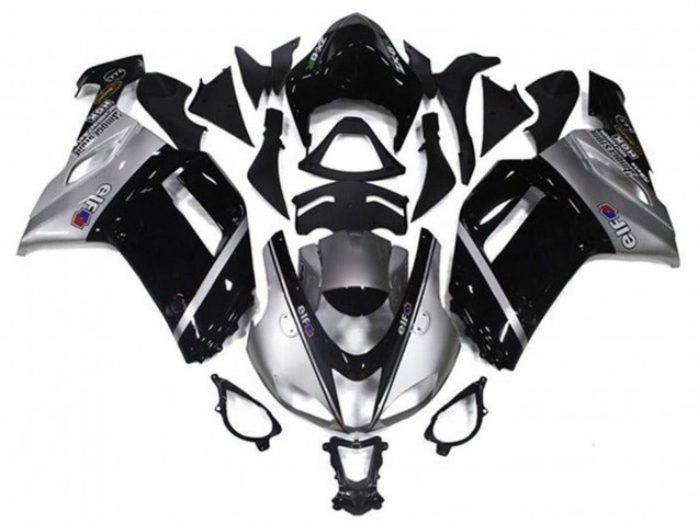 2007-2008 Silver Black Elf Kawasaki ZX6R Motorcycle Fairings
