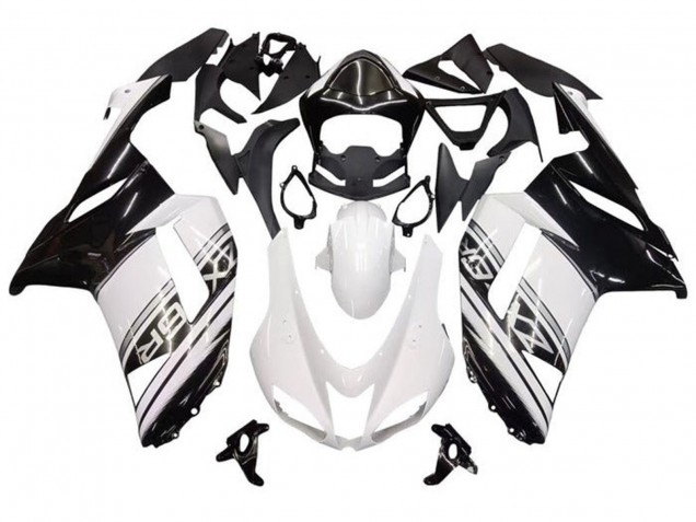 2007-2008 White Black Silver Stripe Kawasaki ZX6R Motorcycle Fairings