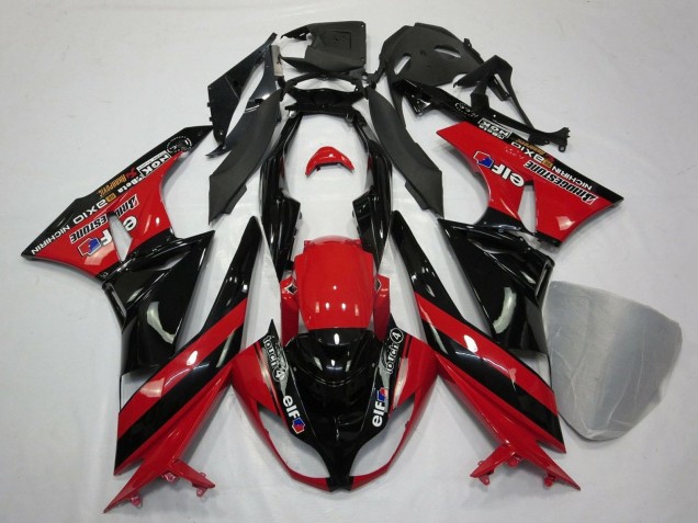 2009-2012 Red Glossy Black Elf Touch4 Bridgestone Kawasaki ZX6R Motorcycle Fairings