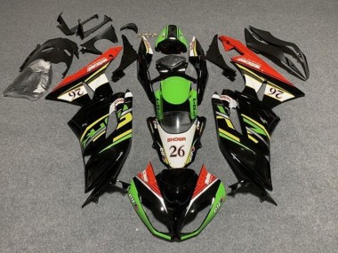 2009-2012 Green Glossy Black White Red Showr 26 Kawasaki ZX6R Motorcycle Fairings