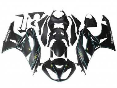 2009-2012 Matte Black Blue Yellow Stripe Kawasaki ZX6R Motorcycle Fairings
