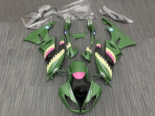 2009-2012 Yellow Pink Matte Green Shark Kawasaki ZX6R Motorcycle Fairings