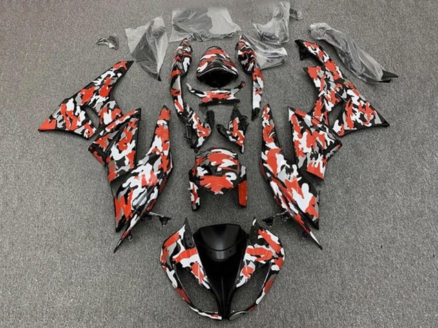 2009-2012 Red White Black Camouflage Kawasaki ZX6R Motorcycle Fairings