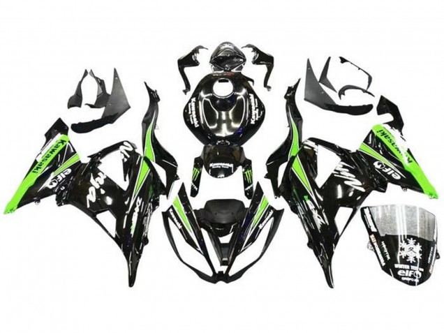 2013-2018 Glossy Black Green White Monster Snow Kawasaki ZX6R Motorcycle Fairings