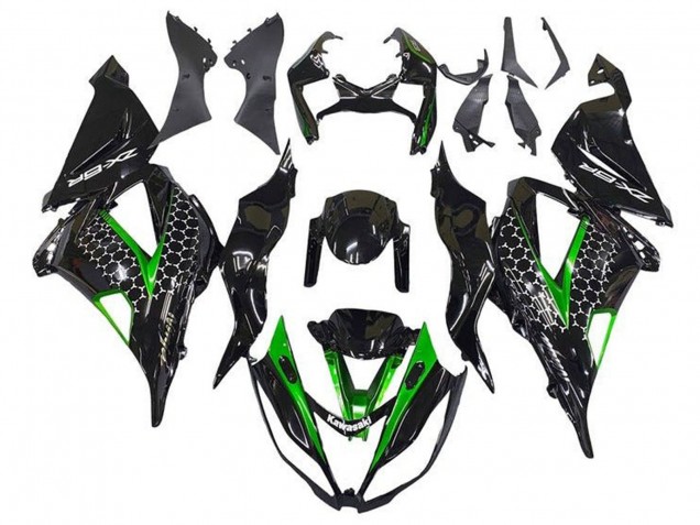 2013-2018 Glossy Black Green White Honeycomb Kawasaki ZX6R Motorcycle Fairings