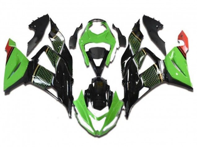 2013-2018 Green Black Red Honeycomb Kawasaki ZX6R Motorcycle Fairings