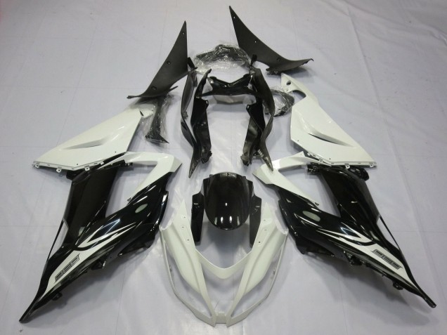 2013-2018 Pearl White Glossy Black Kawasaki ZX6R Motorcycle Fairings