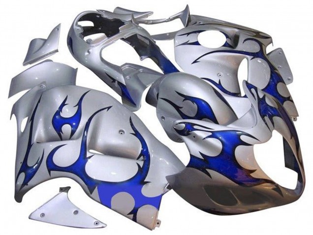 1996-2007 Silver Blue Tribal Suzuki GSXR 1300 Hayabusa Motorcycle Fairings