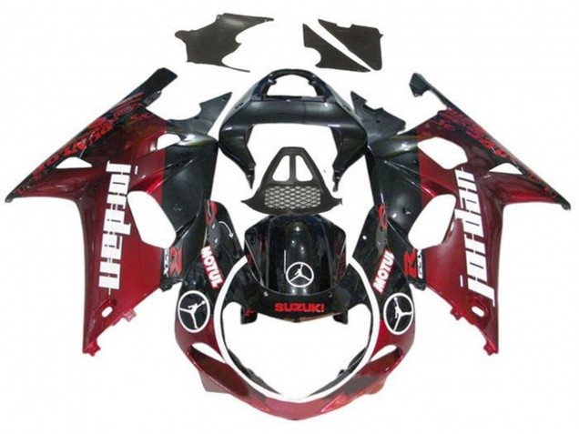 2000-2002 Glossy Black Dark Red Jordan Suzuki GSXR1000 Motorcycle Fairings
