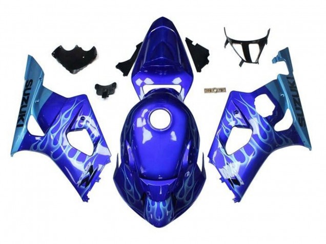 2003-2004 Blue Light Blue White Flame Suzuki GSXR 1000 Motorcycle Fairings