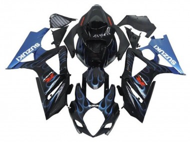 2005-2006 Black Light Blue Flame Suzuki GSXR 1000 Motorcycle Fairings