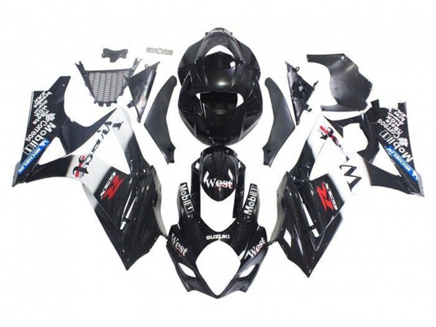 2005-2006 Glossy Black White West Suzuki GSXR 1000 Motorcycle Fairings