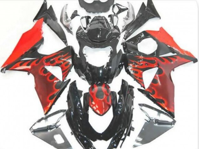 2009-2016 Glossy Black Red Flame Suzuki GSXR 1000 Motorcycle Fairings