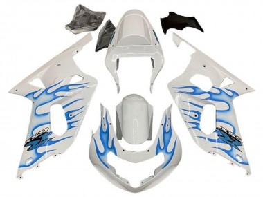 2001-2003 White Blue Flame Suzuki GSXR 600 / GSXR 750 Motorcycle Fairings
