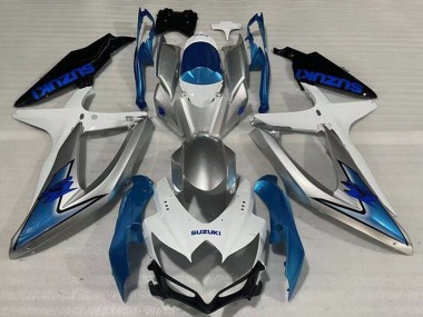 2008-2010 White Silver Light Blue Black Suzuki GSXR 600 / GSXR 750 Motorcycle Fairings
