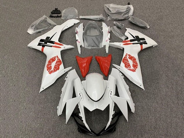 2011-2024 White Red Lipstick Kiss Suzuki GSXR 600 / GSXR 750 Motorcycle Fairings