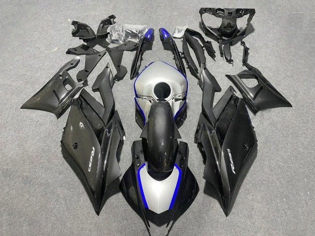 2019-2021 Black Carbon Fiber Style Silver Blue Yamaha YZF R3/R25 Motorcycle Fairings