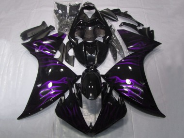 2012-2014 Glossy Black Purple Flame Yamaha YZF 1000 R1 Motorcycle Fairings