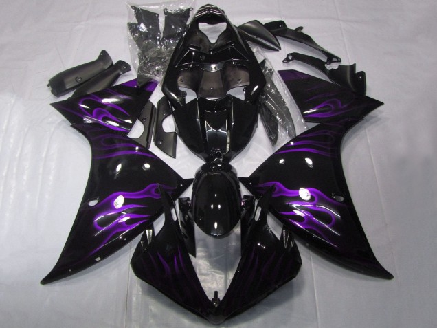2012-2014 Glossy Black Purple Flame Yamaha YZF 1000 R1 Motorcycle Fairings