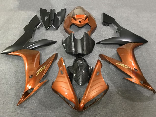 2004-2006 Orange Faux Carbon Fiber Matte Black Yamaha YZF 1000 R1 Motorcycle Fairings