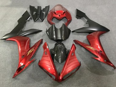 2004-2006 Red Faux Carbon Fiber Matte Black Yamaha YZF 1000 R1 Motorcycle Fairings