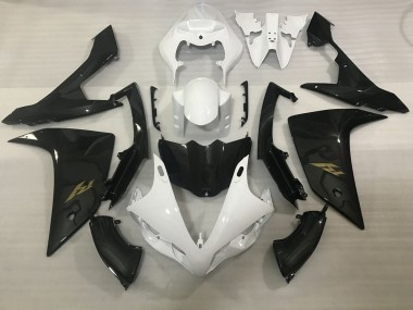 2007-2008 White Faux Carbon Fiber Gold Decal Yamaha YZF 1000 R1 Motorcycle Fairings