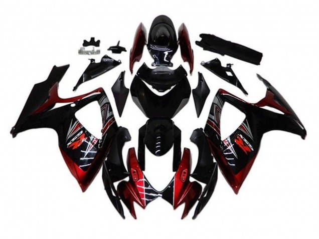 2006-2007 Glossy Black Red Suzuki GSXR 600 / GSXR 750 Motorcycle Fairings
