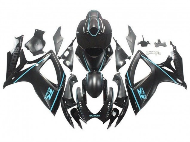 2006-2007 Matte Black Turquoise Blue Suzuki GSXR 600 / GSXR 750 Motorcycle Fairings