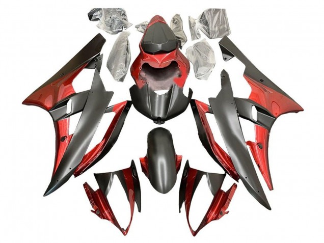 2006-2007 Red Matte Black Yamaha YZF R6 Motorcycle Fairings