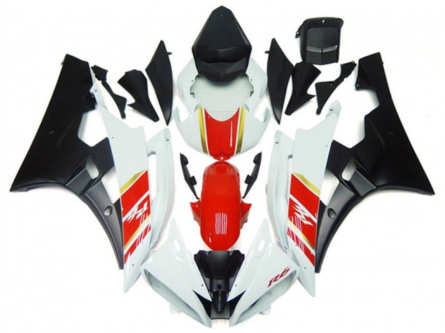 2006-2007 White Red Gold Matte Black Yamaha YZF R6 Motorcycle Fairings