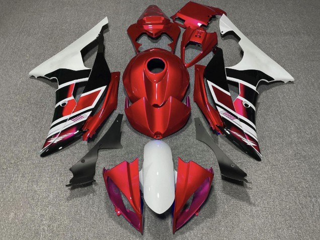 2008-2016 White Red Glossy Black Stripe Yamaha YZF R6 Motorcycle Fairings
