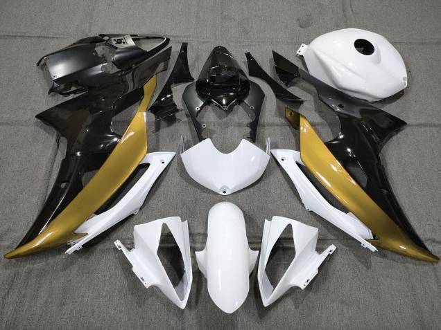 2008-2016 White Gold Glossy Black Yamaha YZF R6 Motorcycle Fairings