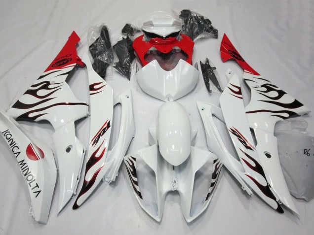 2008-2016 White Red Black Flame Yamaha YZF R6 Motorcycle Fairings