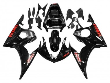 2005 Glossy Black Red Yamaha YZF R6 Motorcycle Fairings